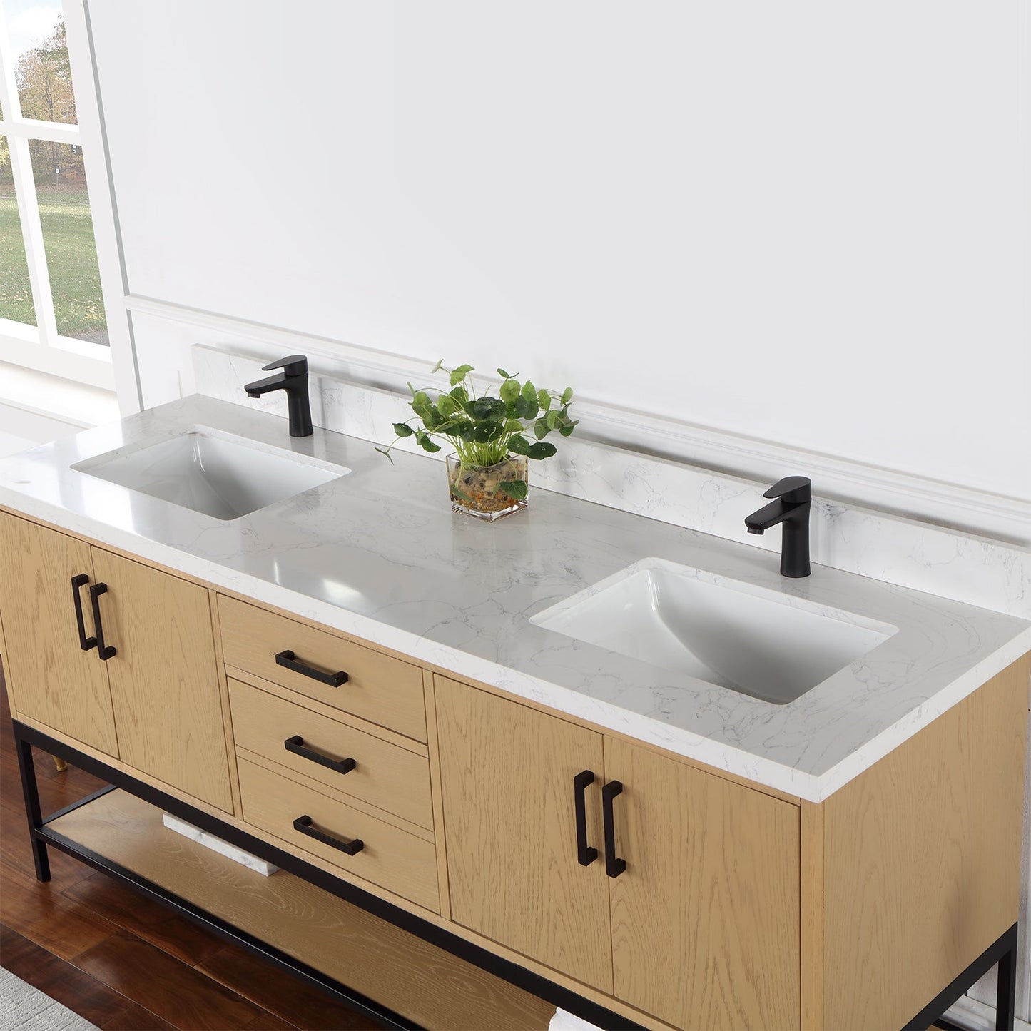 Wildy 72" Double Bathroom Vanity Set in Washed Oak