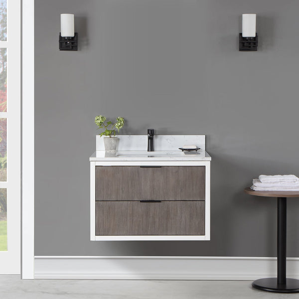 Dione 30 Single Bathroom Vanity in Classical Gray with Carrara White Composite Stone Countertop without Mirror