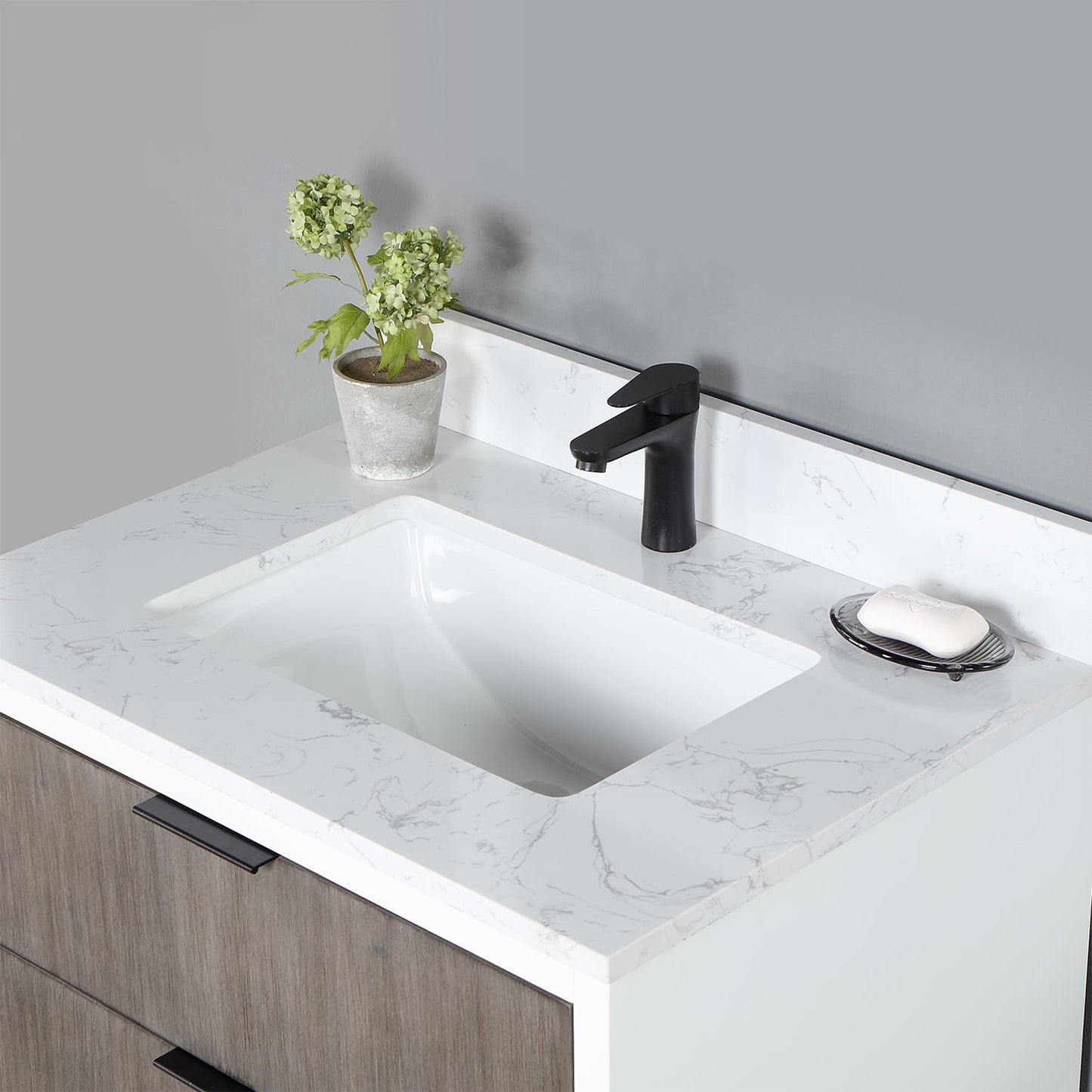 Dione 30" Single Bathroom Vanity in Classical Gray with Carrara White Composite Stone Countertop without Mirror
