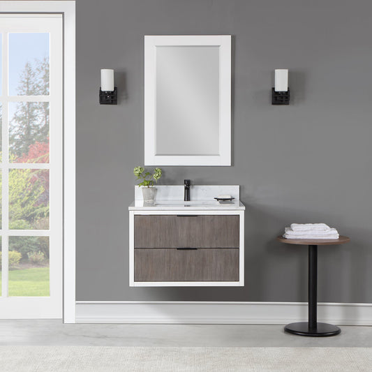 Dione 30" Single Bathroom Vanity in Classical Gray with Carrara White Composite Stone Countertop with Mirror