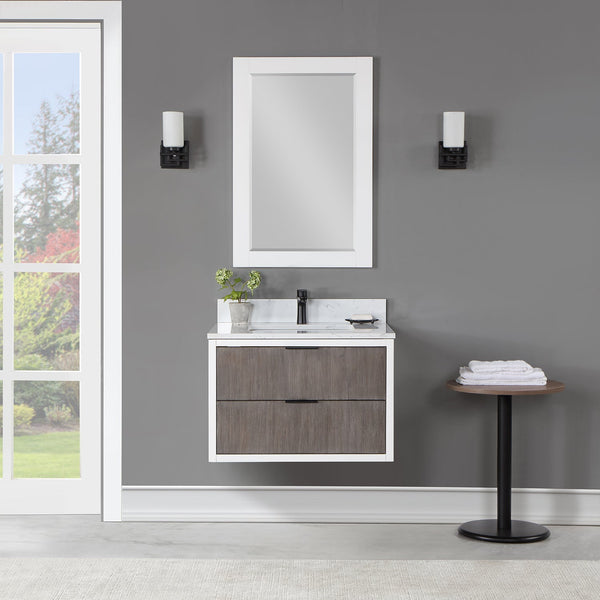 Dione 30 Single Bathroom Vanity in Classical Gray with Carrara White Composite Stone Countertop with Mirror