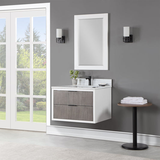 Dione 30" Single Bathroom Vanity in Classical Gray with Carrara White Composite Stone Countertop with Mirror