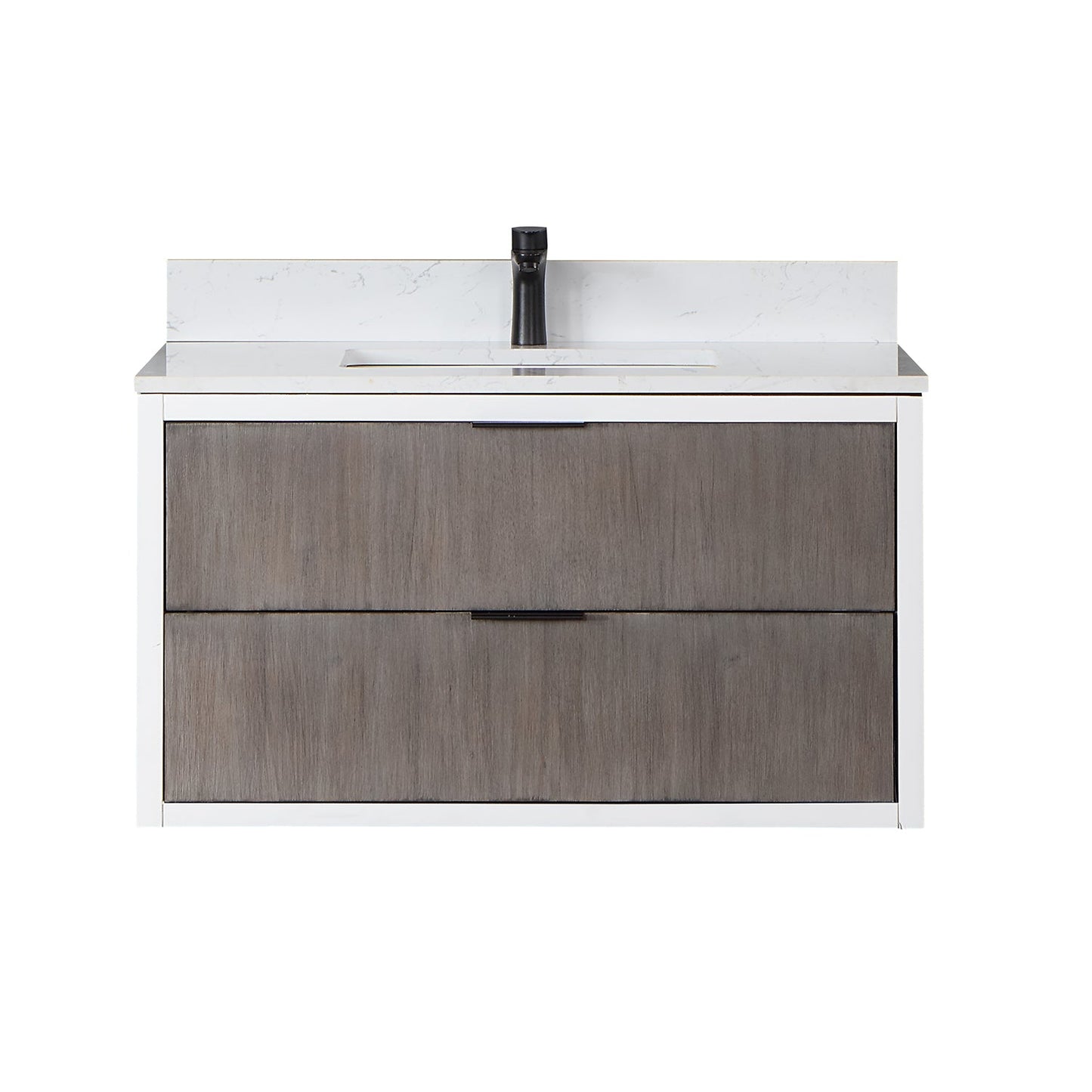 Dione 36" Single Bathroom Vanity in Classical Gray with Carrara White Composite Stone Countertop without Mirror