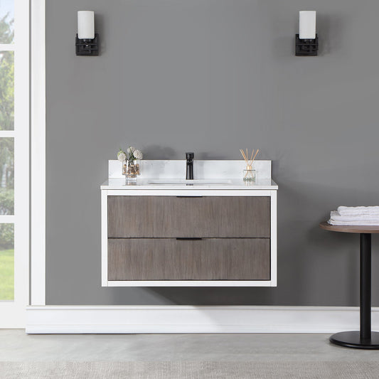 Dione 36" Single Bathroom Vanity in Classical Gray with Carrara White Composite Stone Countertop without Mirror
