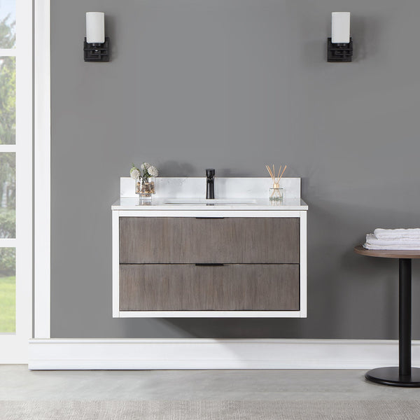 Dione 36 Single Bathroom Vanity in Classical Gray with Carrara White Composite Stone Countertop without Mirror