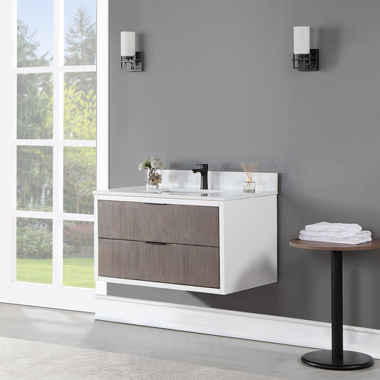 Dione 36" Single Bathroom Vanity in Classical Gray with Carrara White Composite Stone Countertop without Mirror