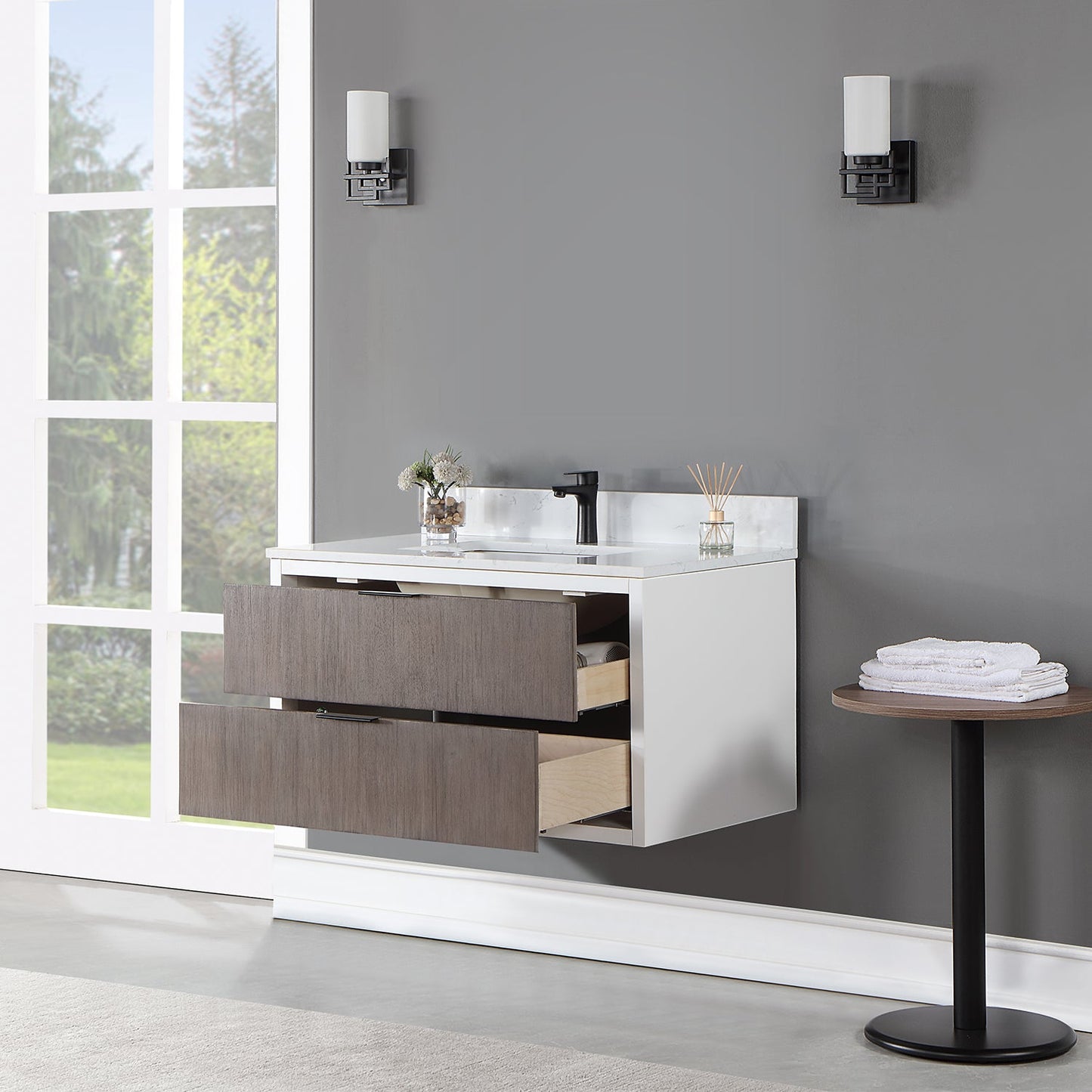 Dione 36" Single Bathroom Vanity in Classical Gray with Carrara White Composite Stone Countertop without Mirror