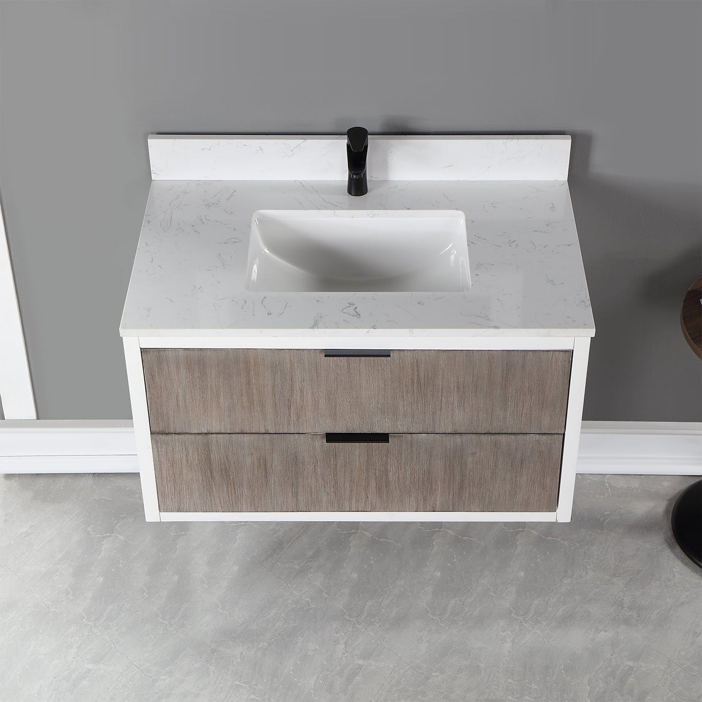 Dione 36" Single Bathroom Vanity in Classical Gray with Carrara White Composite Stone Countertop without Mirror