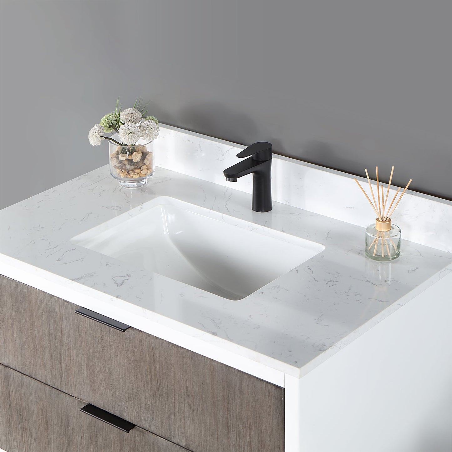 Dione 36" Single Bathroom Vanity in Classical Gray with Carrara White Composite Stone Countertop without Mirror