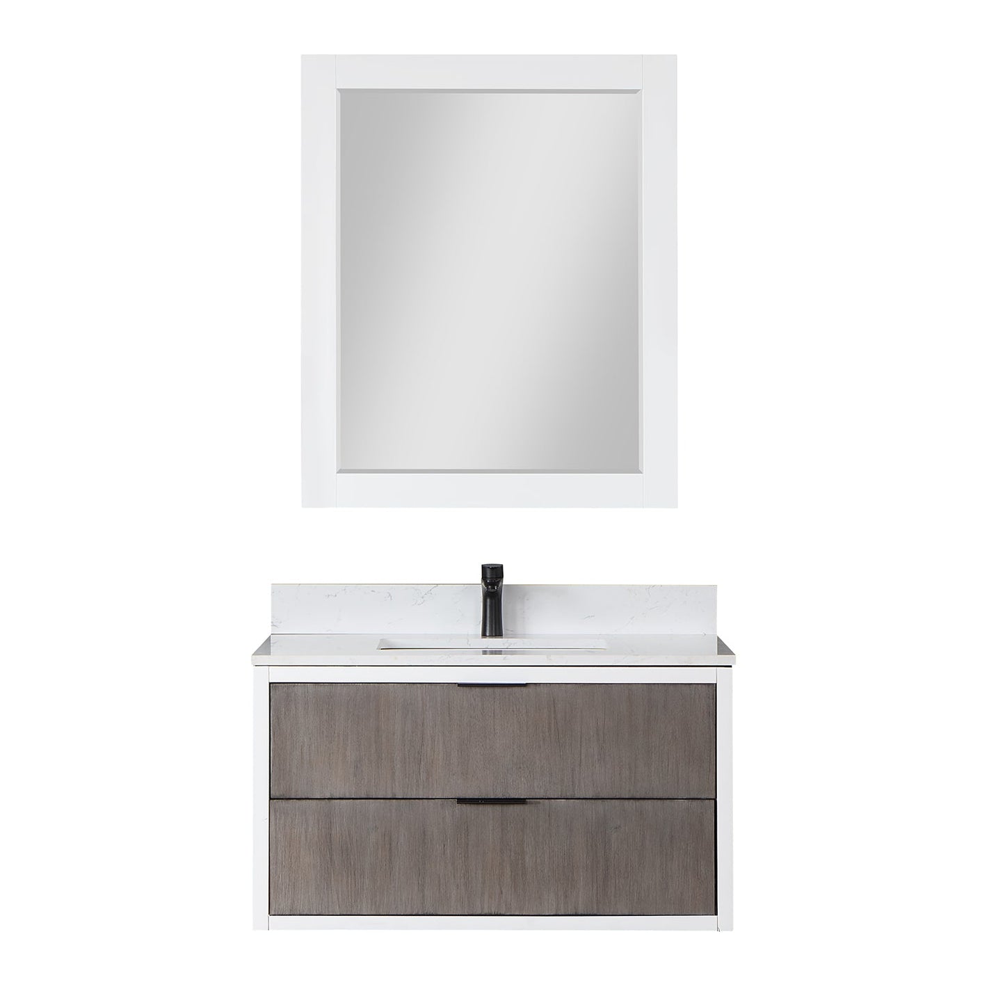 Dione 36" Single Bathroom Vanity in Classical Gray with Carrara White Composite Stone Countertop with Mirror