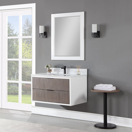 Dione 36" Single Bathroom Vanity in Classical Gray with Carrara White Composite Stone Countertop with Mirror