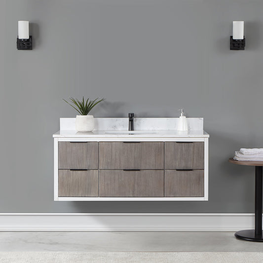 Dione 48" Single Bathroom Vanity in Classical Gray with Carrara White Composite Stone Countertop without Mirror