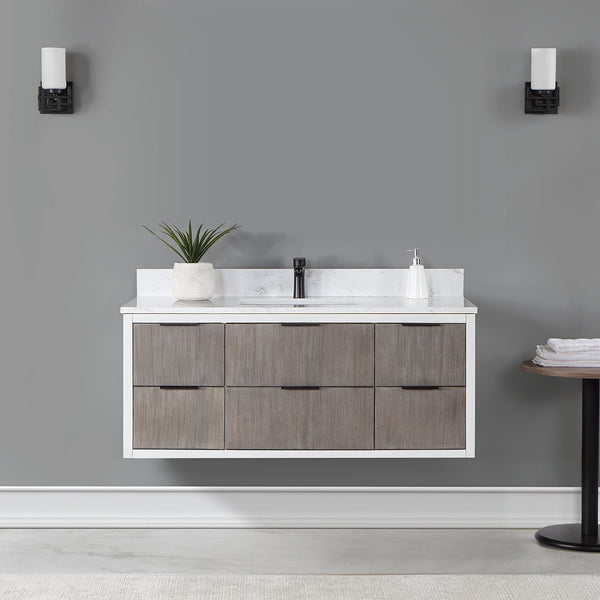 Dione 48 Single Bathroom Vanity in Classical Gray with Carrara White Composite Stone Countertop without Mirror