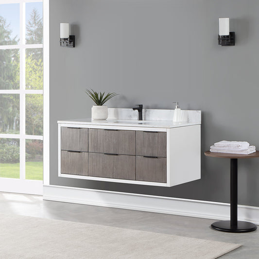 Dione 48" Single Bathroom Vanity in Classical Gray with Carrara White Composite Stone Countertop without Mirror