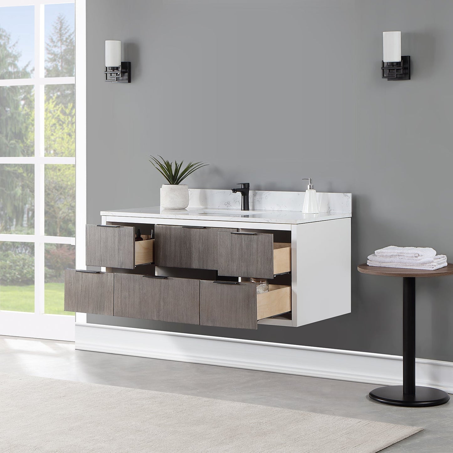 Dione 48" Single Bathroom Vanity in Classical Gray with Carrara White Composite Stone Countertop without Mirror