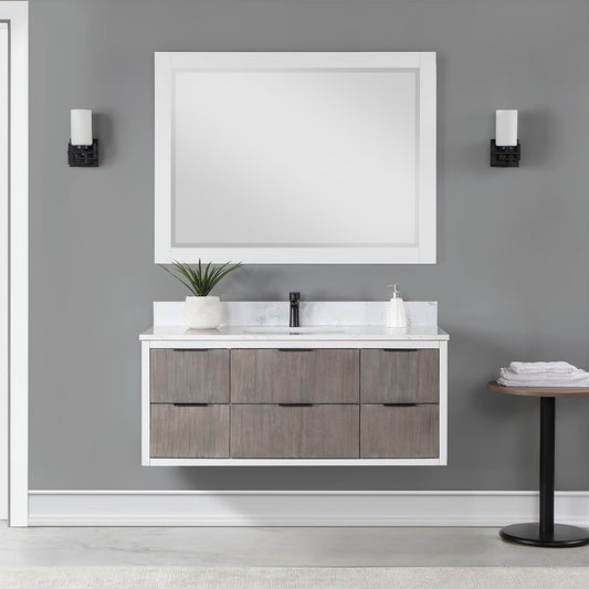 Dione 48" Single Bathroom Vanity in Classical Gray with Carrara White Composite Stone Countertop with Mirror