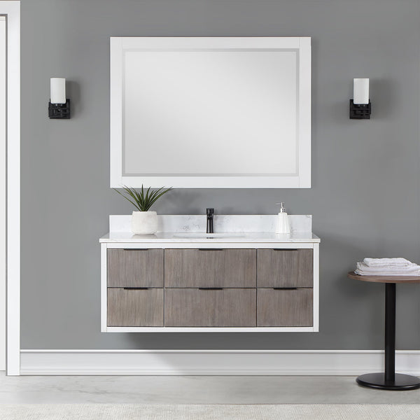 Dione 48 Single Bathroom Vanity in Classical Gray with Carrara White Composite Stone Countertop with Mirror