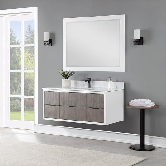 Dione 48" Single Bathroom Vanity in Classical Gray with Carrara White Composite Stone Countertop with Mirror