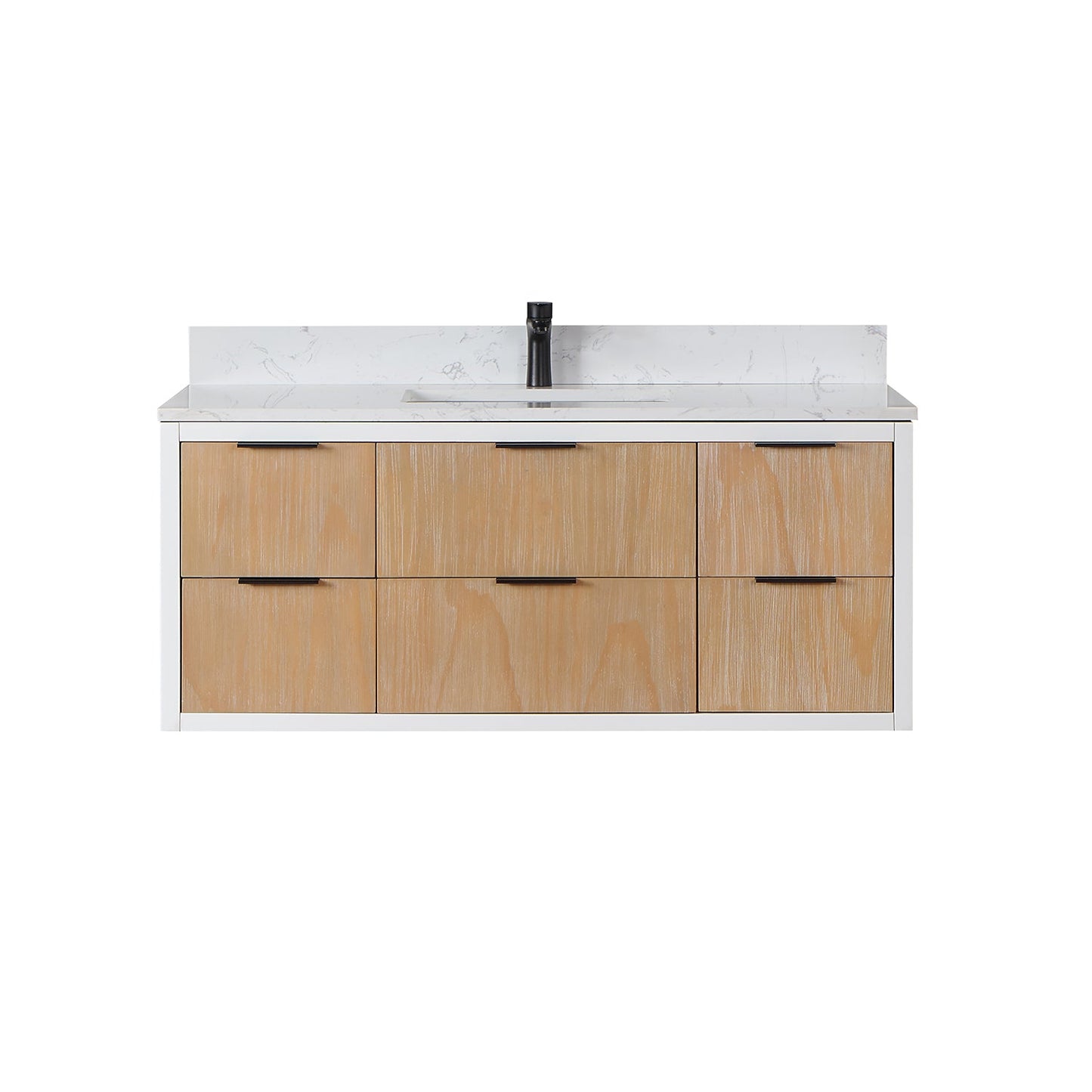 Dione 48" Single Bathroom Vanity in Weathered Pine with Carrara White Composite Stone Countertop without Mirror