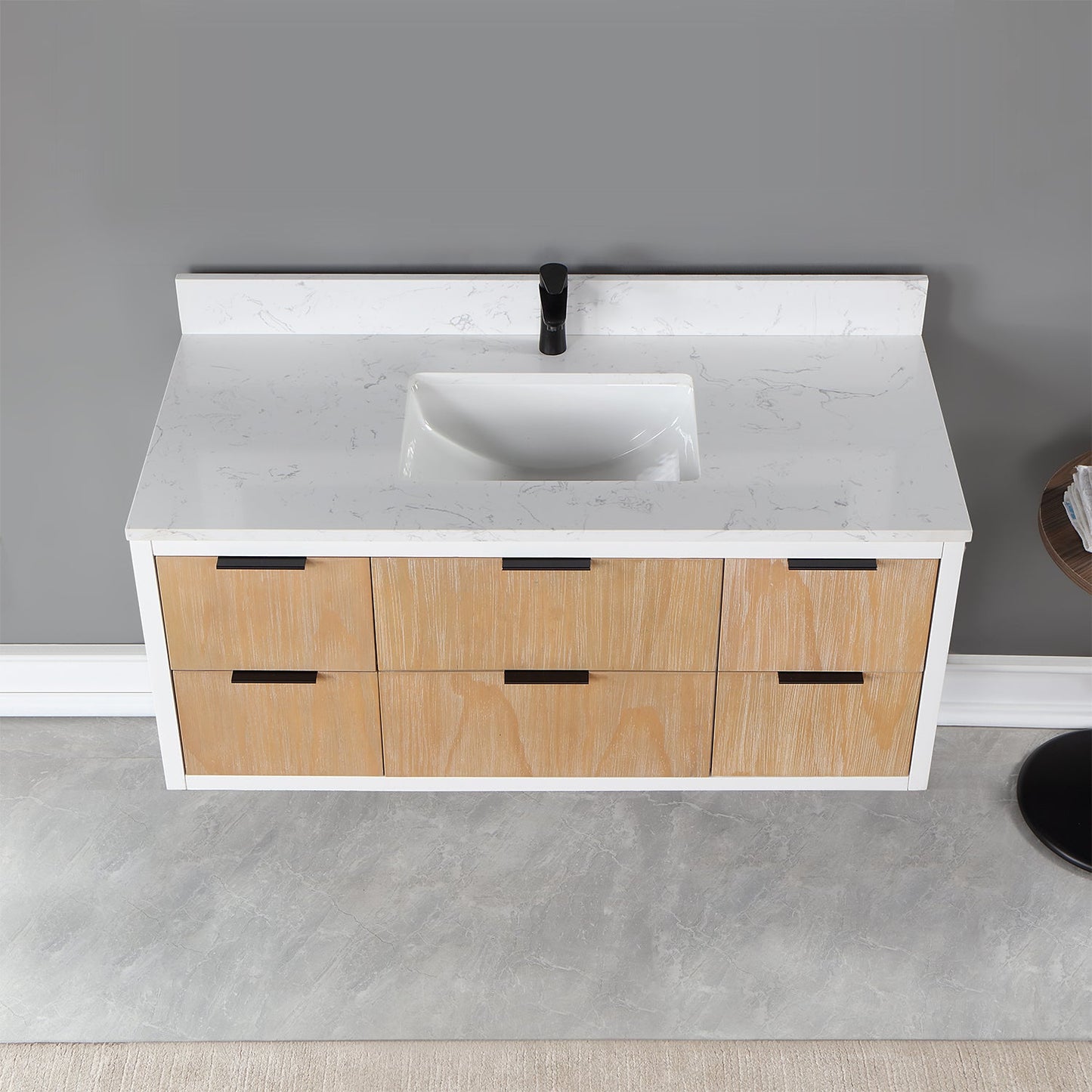 Dione 48" Single Bathroom Vanity in Weathered Pine with Carrara White Composite Stone Countertop without Mirror