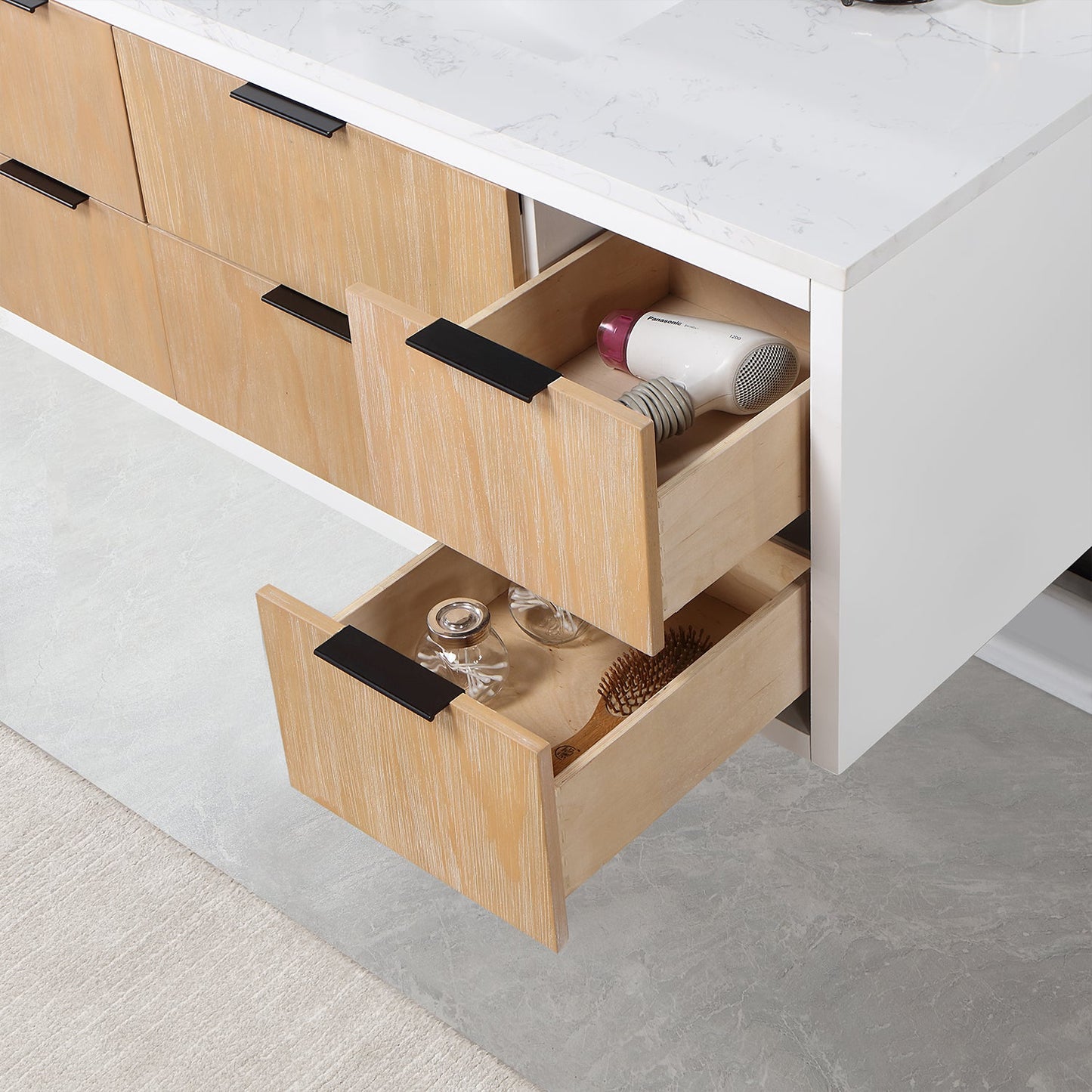 Dione 48" Single Bathroom Vanity in Weathered Pine with Carrara White Composite Stone Countertop without Mirror