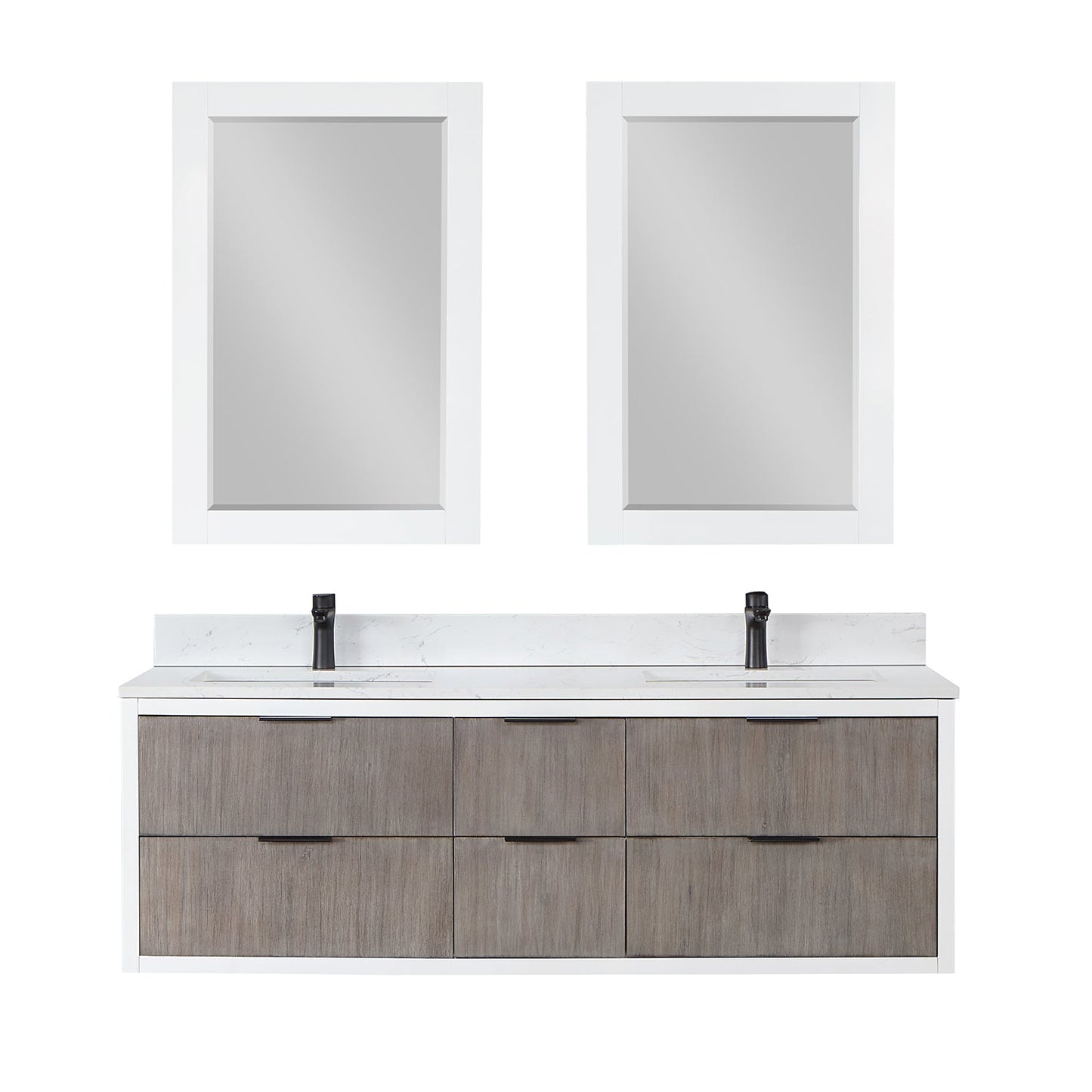 Dione 60" Double Bathroom Vanity in Classical Gray with Carrara White Composite Stone Countertop with Mirror