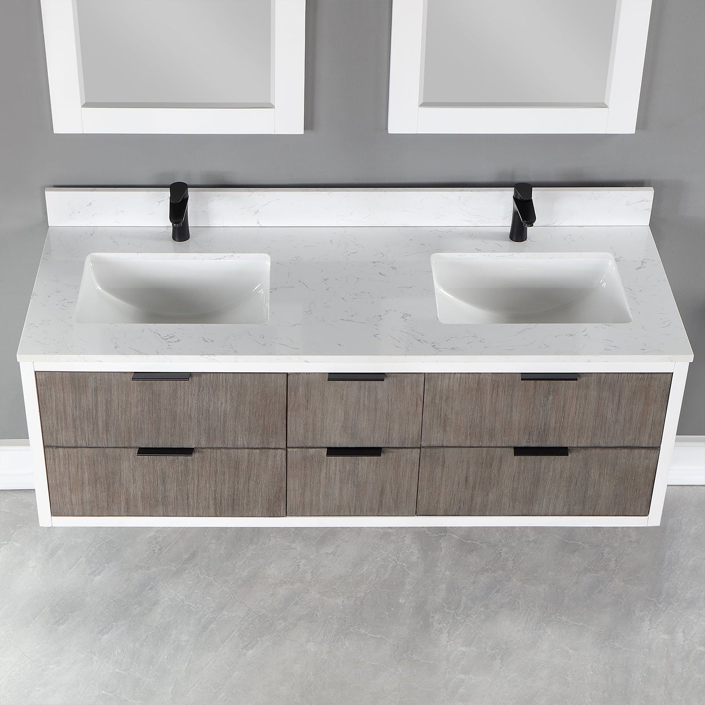 Dione 60" Double Bathroom Vanity in Classical Gray with Carrara White Composite Stone Countertop with Mirror