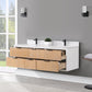 Dione 60" Double Bathroom Vanity in Weathered Pine with Carrara White Composite Stone Countertop without Mirror