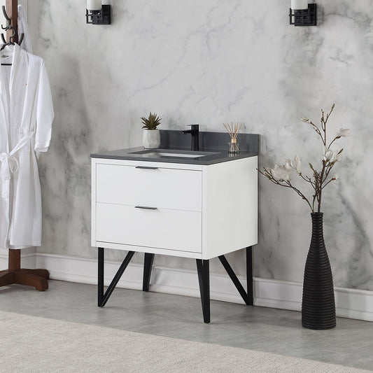 Helios 30" Single Bathroom Vanity in White with Concrete Gray Composite Stone Countertop without Mirror