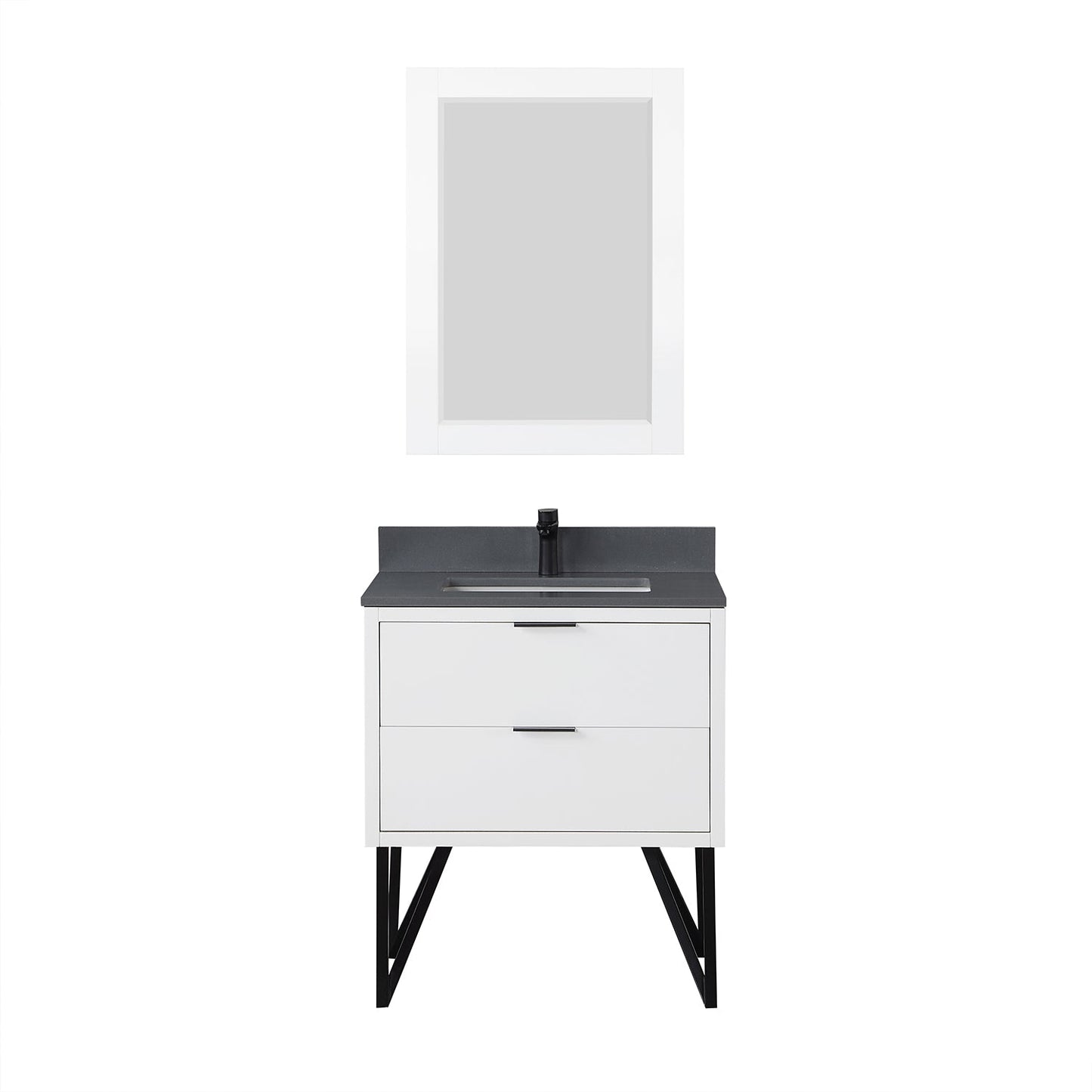 Helios 30" Single Bathroom Vanity in White with Concrete Gray Composite Stone Countertop with Mirror