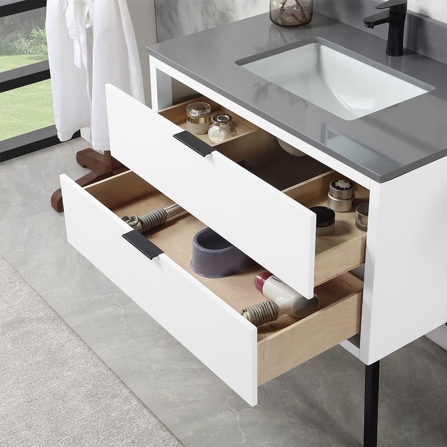 Helios 36" Single Bathroom Vanity in White with Concrete Gray Composite Stone Countertop without Mirror