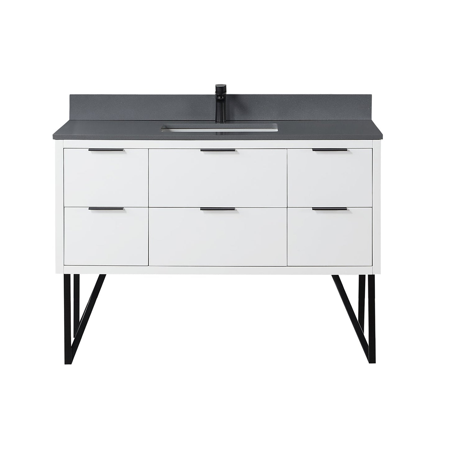 Helios 48" Single Bathroom Vanity in White with Concrete Gray Composite Stone Countertop without Mirror