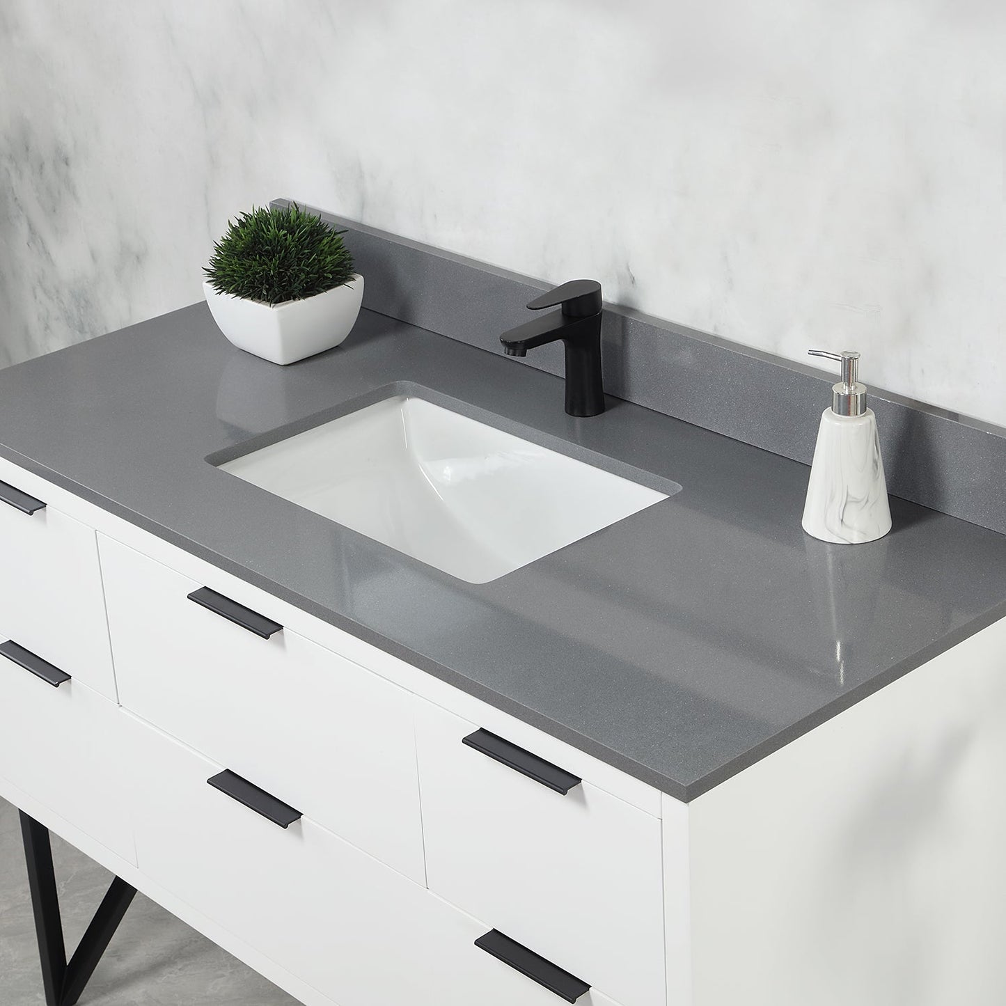 Helios 48" Single Bathroom Vanity in White with Concrete Gray Composite Stone Countertop without Mirror