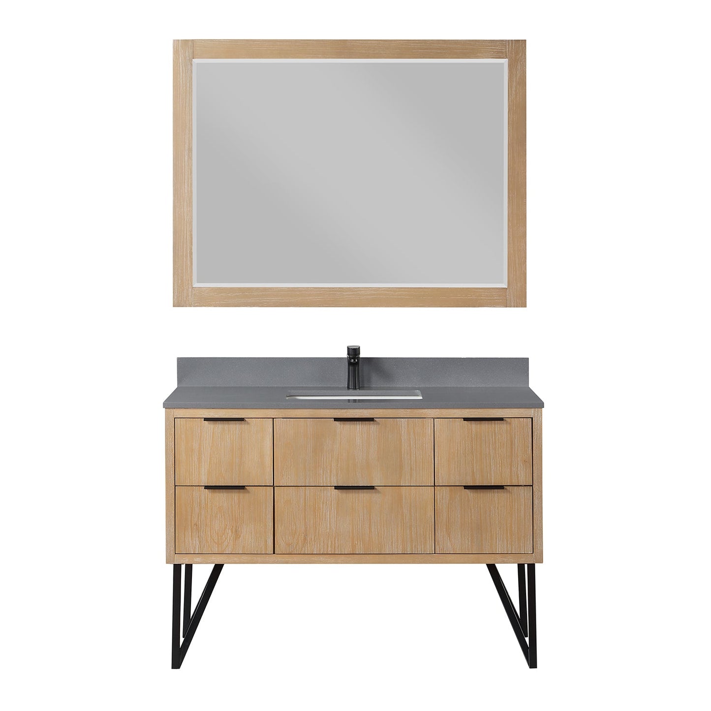 Helios 48" Single Bathroom Vanity in Weathered Pine with Carrara White Composite Stone Countertop with Mirror