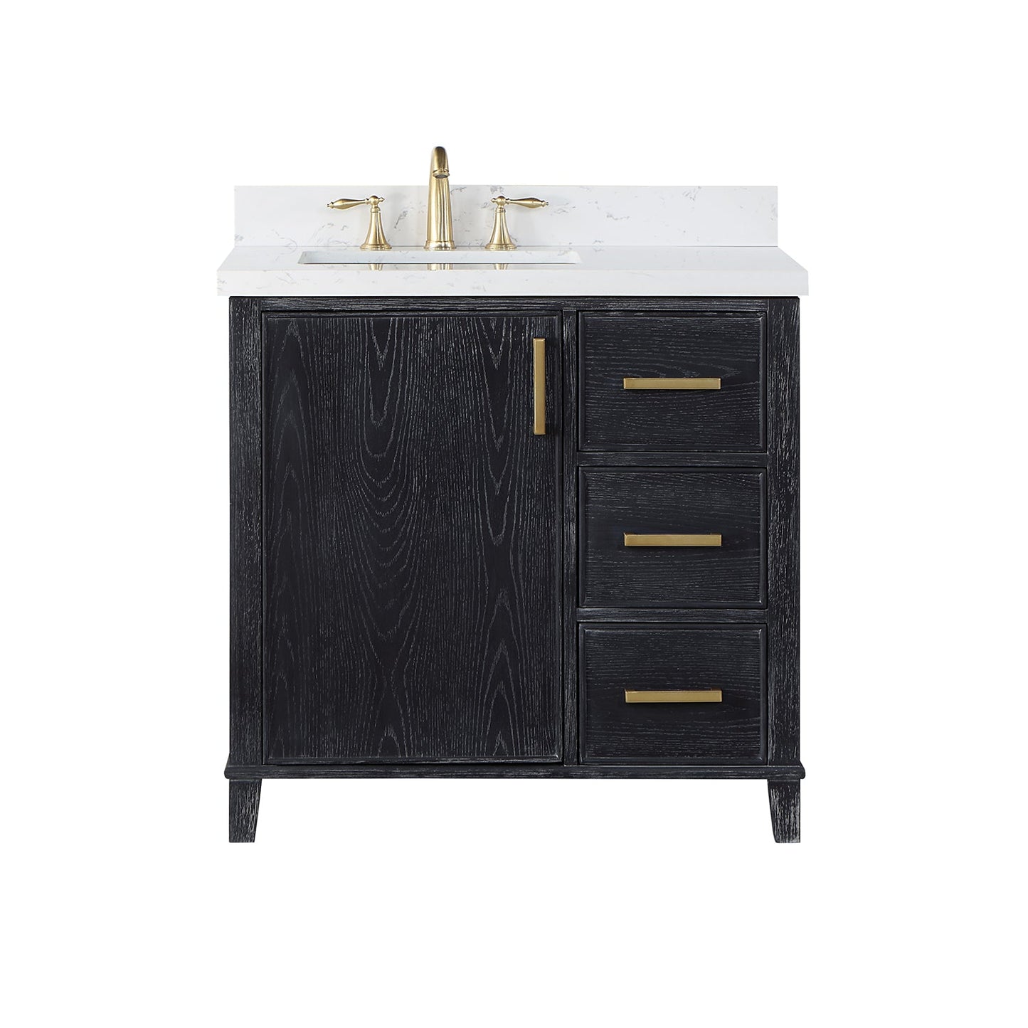 Weiser 36" Single Bathroom Vanity in Black Oak with Carrara White Composite Stone Countertop without Mirror