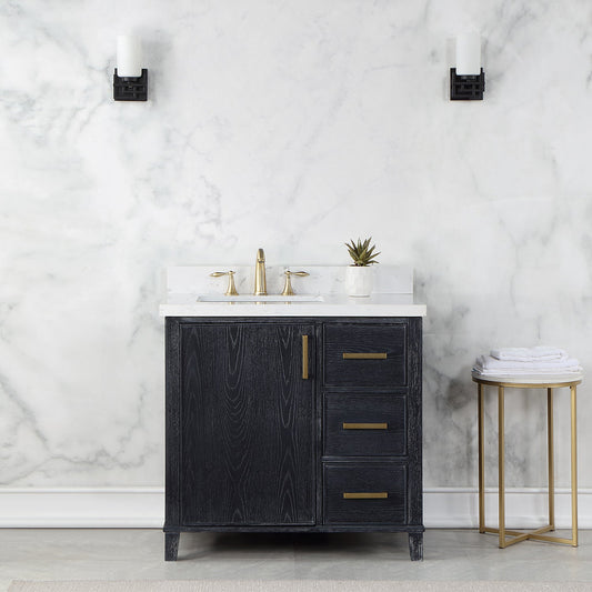 Weiser 36" Single Bathroom Vanity in Black Oak with Carrara White Composite Stone Countertop without Mirror