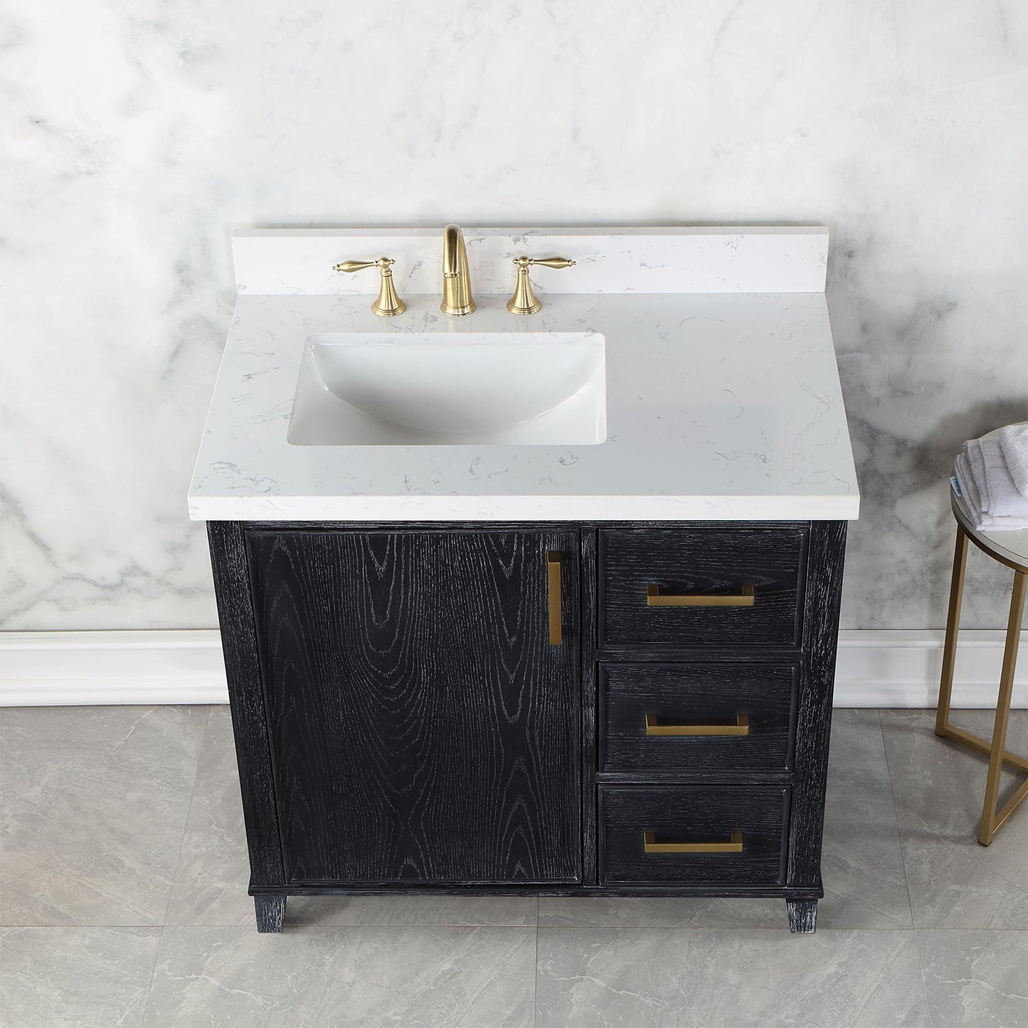 Weiser 36" Single Bathroom Vanity in Black Oak with Carrara White Composite Stone Countertop without Mirror