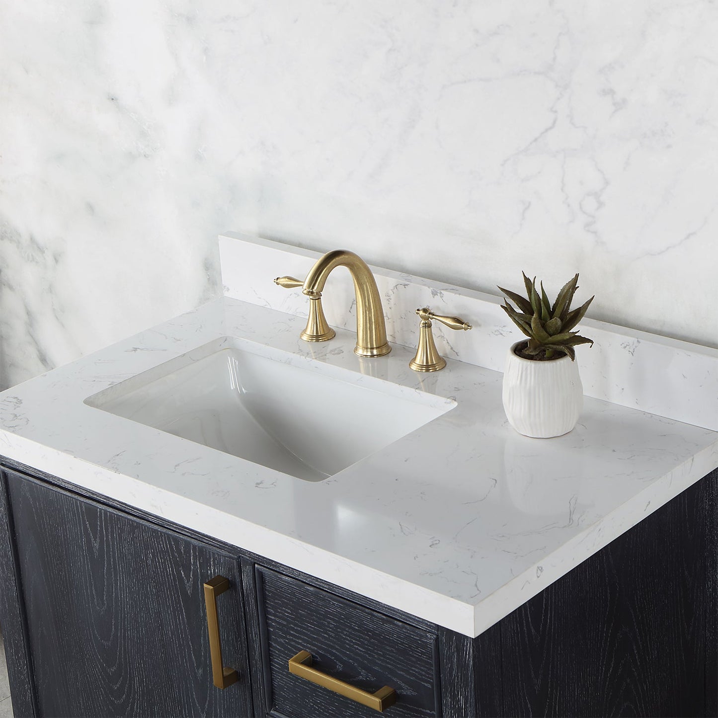 Weiser 36" Single Bathroom Vanity in Black Oak with Carrara White Composite Stone Countertop without Mirror