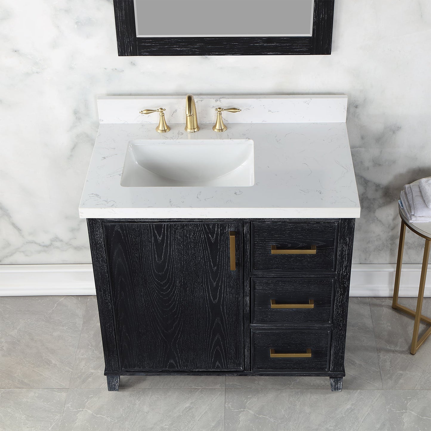 Weiser 36" Single Bathroom Vanity in Black Oak with Carrara White Composite Stone Countertop with Mirror