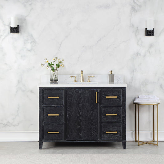Weiser 48" Single Bathroom Vanity in Black Oak with Carrara White Composite Stone Countertop without Mirror