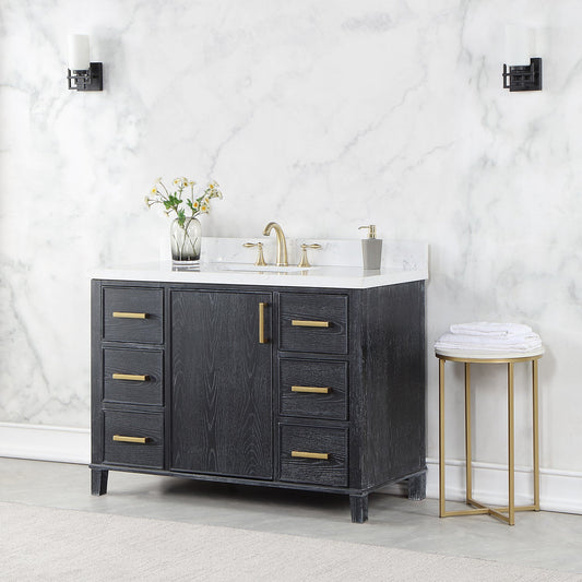 Weiser 48" Single Bathroom Vanity in Black Oak with Carrara White Composite Stone Countertop without Mirror
