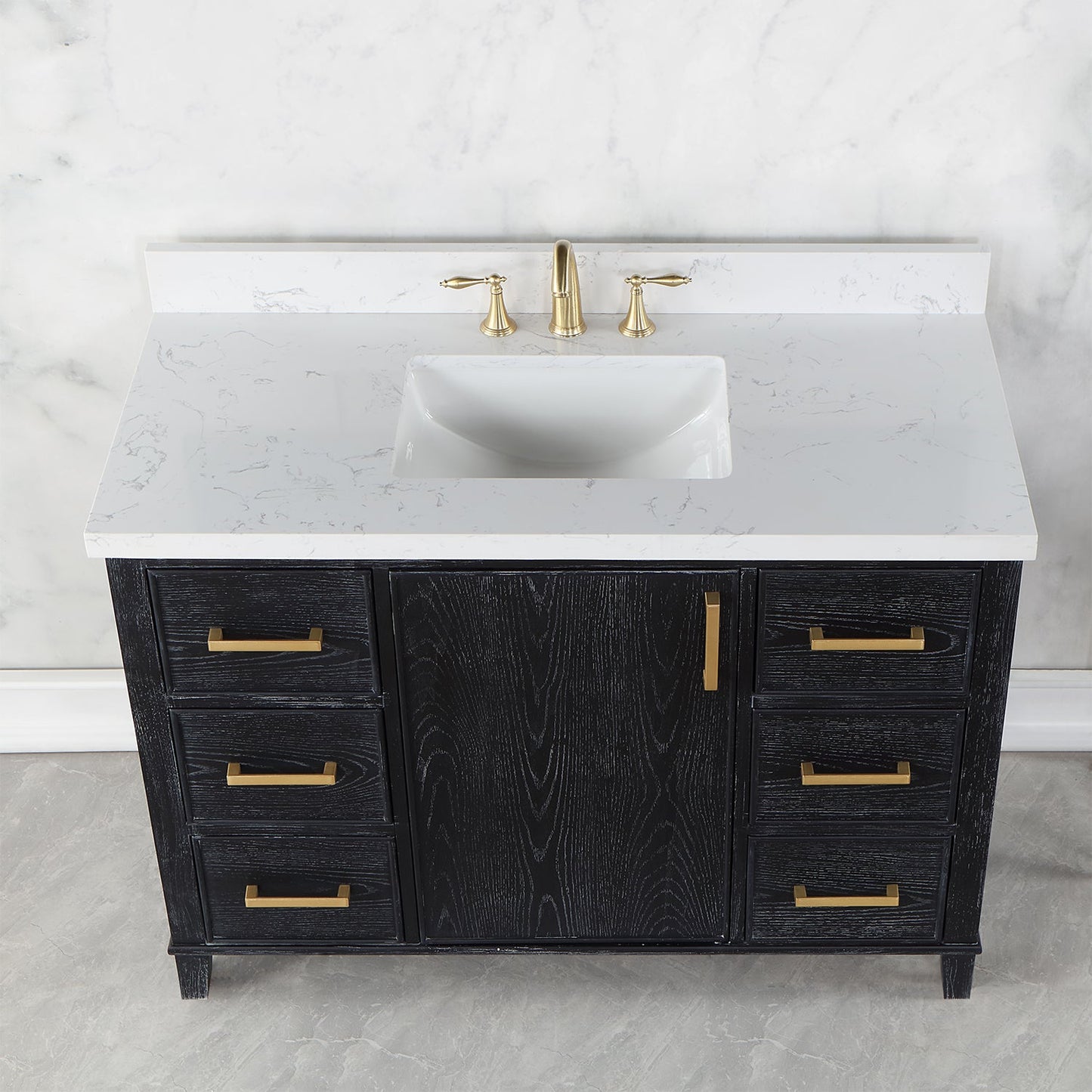 Weiser 48" Single Bathroom Vanity in Black Oak with Carrara White Composite Stone Countertop without Mirror