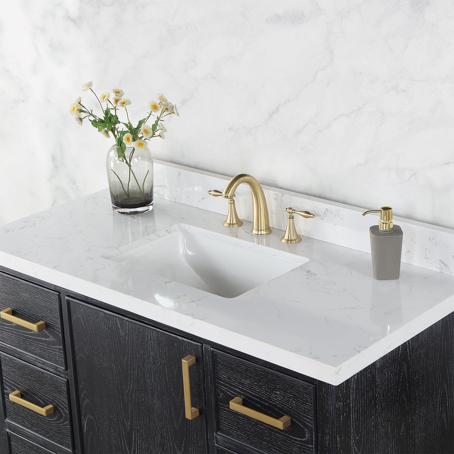 Weiser 48" Single Bathroom Vanity in Black Oak with Carrara White Composite Stone Countertop without Mirror