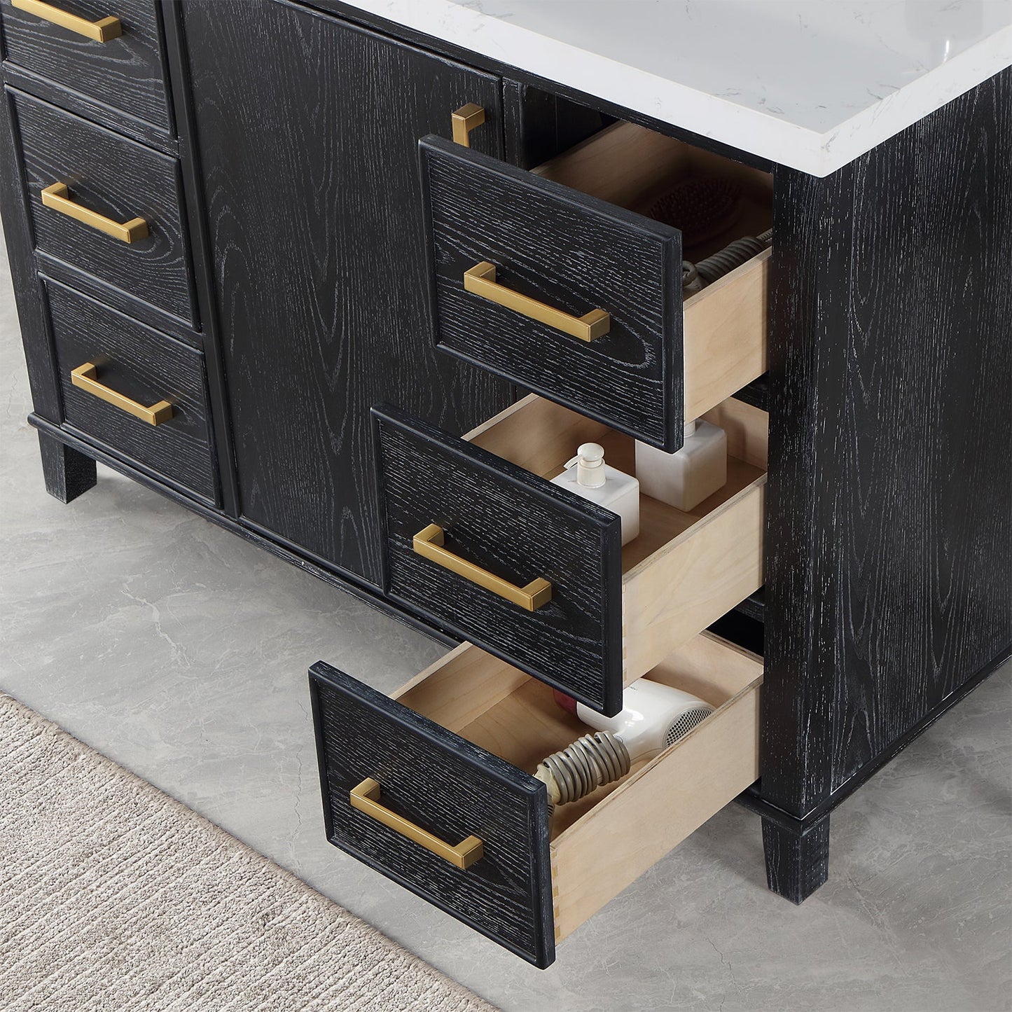 Weiser 48" Single Bathroom Vanity in Black Oak with Carrara White Composite Stone Countertop without Mirror