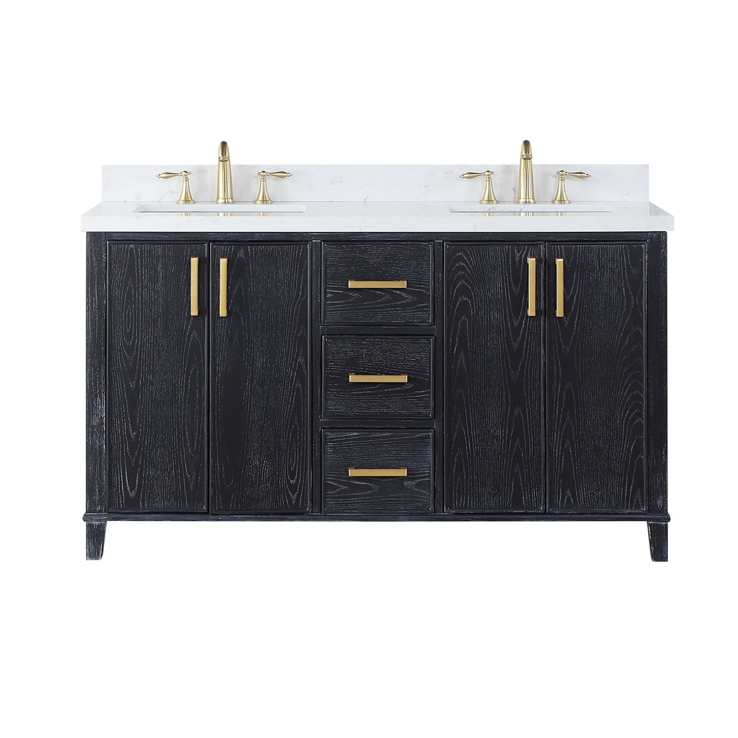 Weiser 60" Double Bathroom Vanity in Black Oak with Carrara White Composite Stone Countertop without Mirror