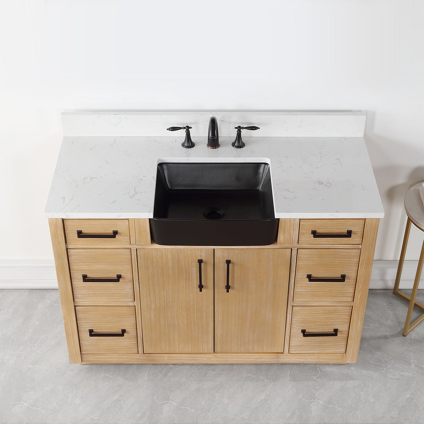 Novago 48" Single Bathroom Vanity in Weathered Pine with Carrara White Composite Stone Countertop and Farmhouse Sink without Mirror