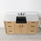 Novago 60" Single Bathroom Vanity in Weathered Pine with Carrara White Composite Stone Countertop and Farmhouse Sink without Mirror
