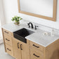 Novago 60" Single Bathroom Vanity in Weathered Pine with Carrara White Composite Stone Countertop and Farmhouse Sink with Mirror