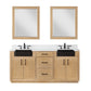 Novago 72" Double Bathroom Vanity in Weathered Pine with Carrara White Composite Stone Countertop and Farmhouse Sink with Mirror