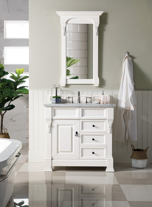 Brookfield 36" Single Vanity, Bright White w/ 3 CM Carrara Marble Top